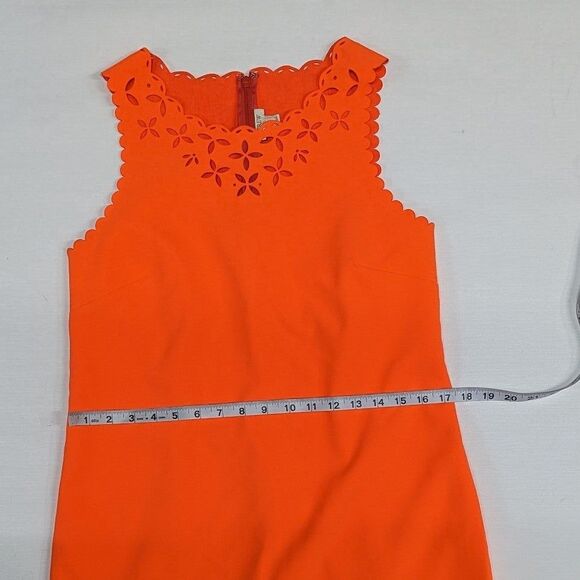 J. Crew Size 6 Neon Orange Knee-Length Sheath Dress with Floral Cut Outs on Hems - Picture 6 of 12